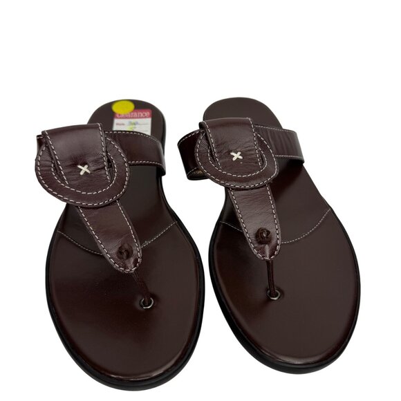 Laura Ashley Dark‎ Brown Leather Thong Sandals with White Stitching Size 8.5 M - Picture 7 of 9